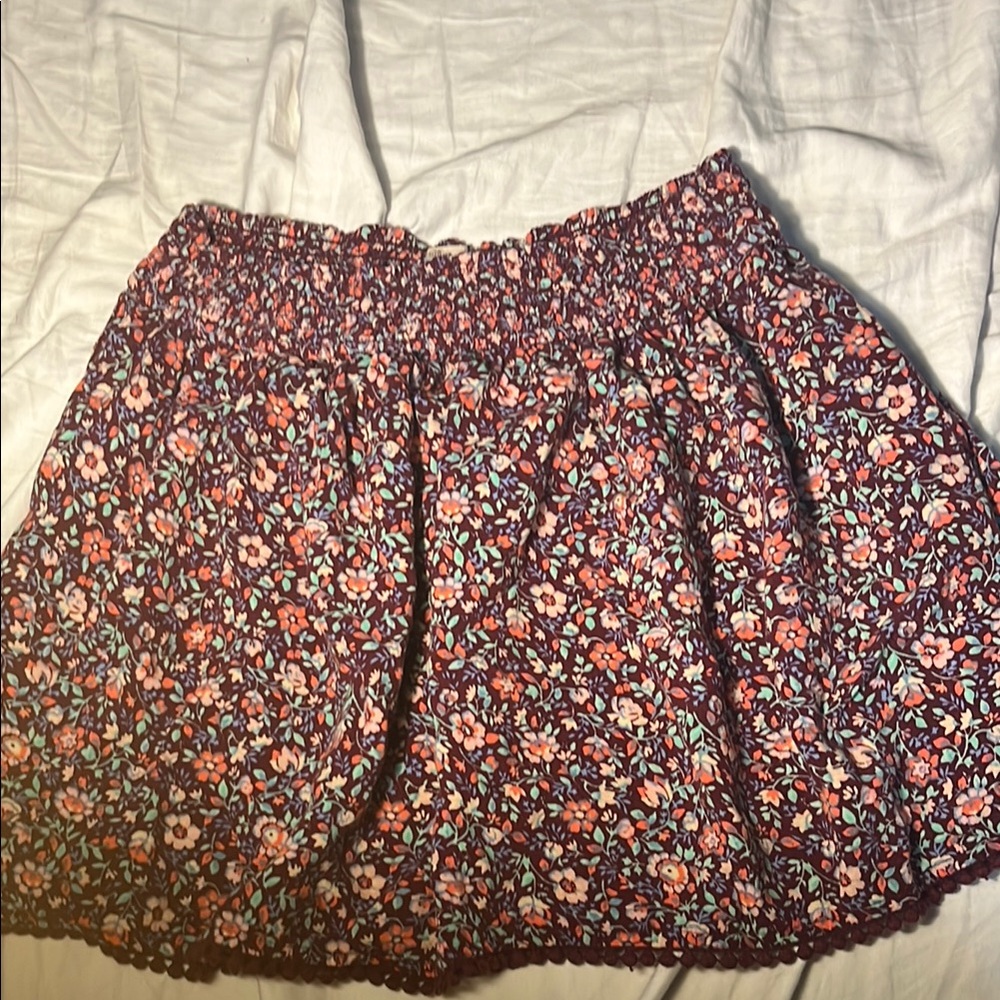 Hollister Red and Pink Smocked Bubble Mini Skirt